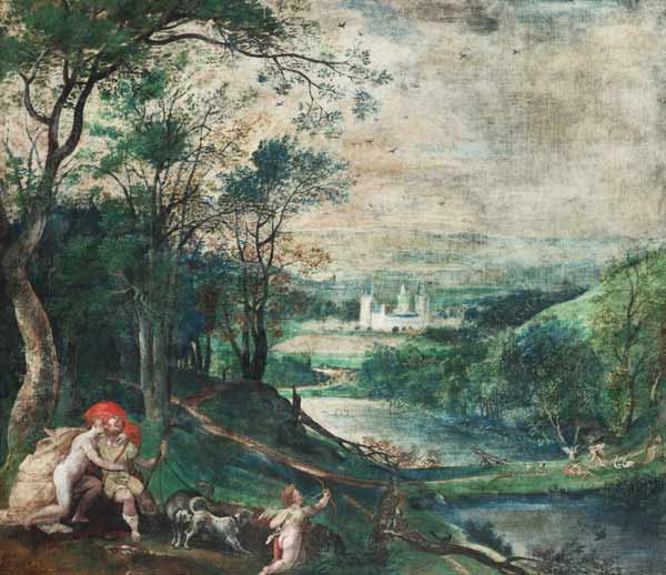 Venus and Adonis in a wooded Landscape in front of Castle Beersel de Flämisch/Holländisch