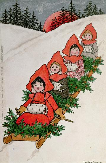 Four Little Girls on a Sledge ()