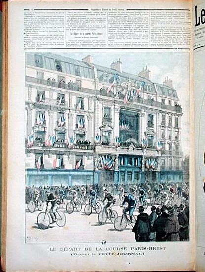 The start of the Paris-Brest bicycle race in front of the offices of ''Le Petit Journal'', illustrat de Fortune Louis Meaulle