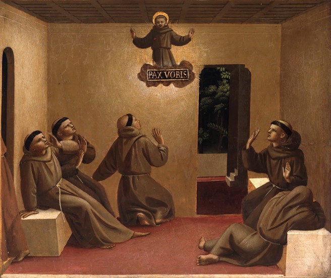 Apparition of Saint Francis at Arles (Scenes from the life of Saint Francis of Assisi) de Fra Beato Angelico