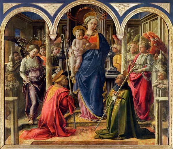 The Barbadori Altarpiece: Virgin and Child surrounded Angels with St. Frediano and St. Augustine de Fra Filippo Lippi