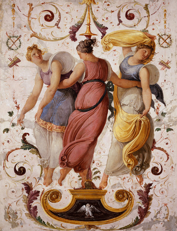 Detail of decorative panel with three female dancers (panel) de Francesco Hayez