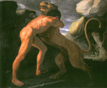 Hercules fights with the nemeischen lion de Francisco de Zurbarán (y Salazar)