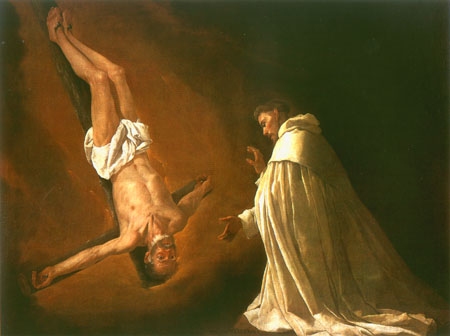 The vision of the St. Peter Nolascus with the cruc de Francisco de Zurbarán (y Salazar)