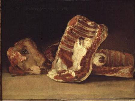 Still life of Sheep's Ribs and Head - The Butcher's Counter de Francisco José de Goya