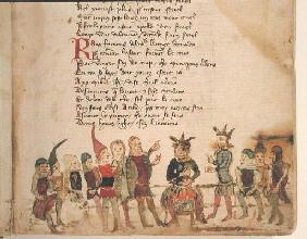 Ms Est 27 W 8.17 f.3r Attila the Hun (c.406-453) and his Court, from 'The War of Attila' by Nicola d