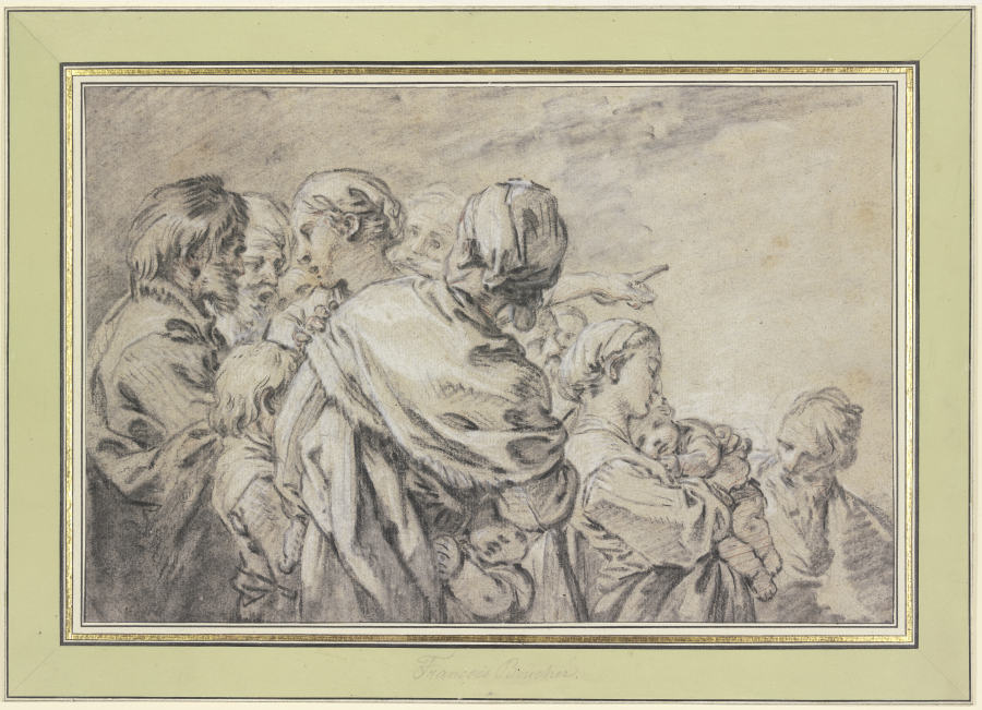 Halbfigurengruppe mit Männern und Frauen mit Kindern de François Boucher