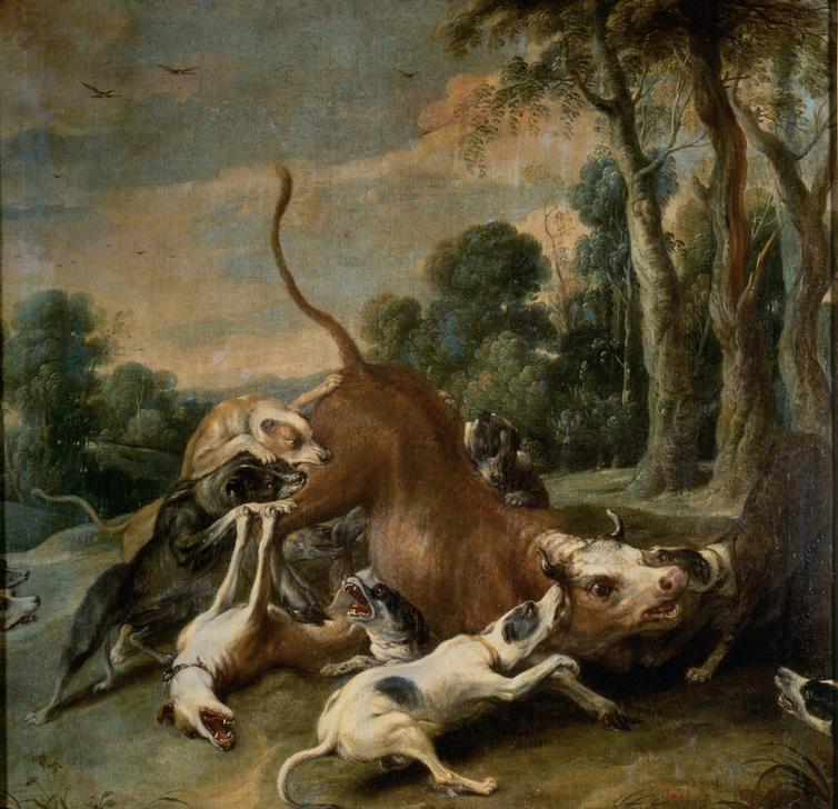 Bull Surrendered by Dogs de Frans Snyders