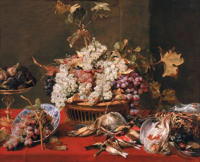 Still life of grapes in a basket de Frans Snyders