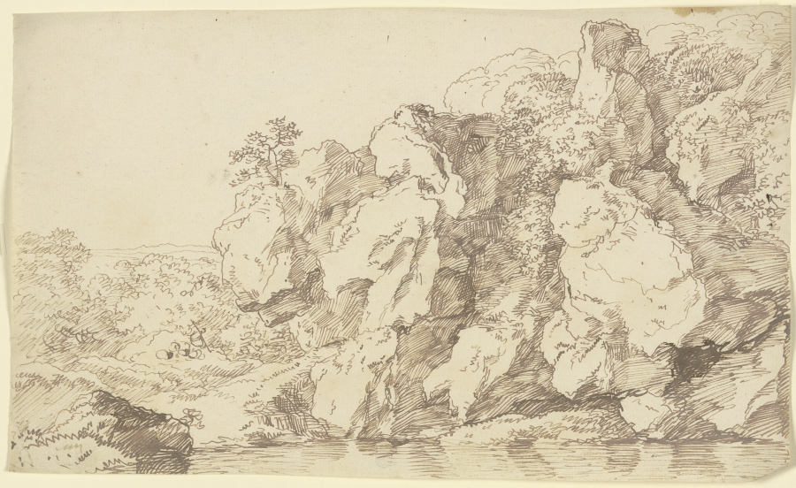 An einem Gewässer gelegene Felswand de Franz Innocenz Josef Kobell