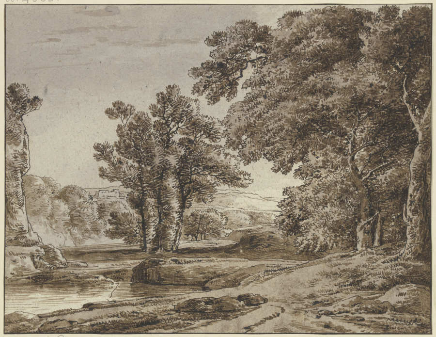 Landschaft mit Fluß und hohen Bäumen de Franz Innocenz Josef Kobell