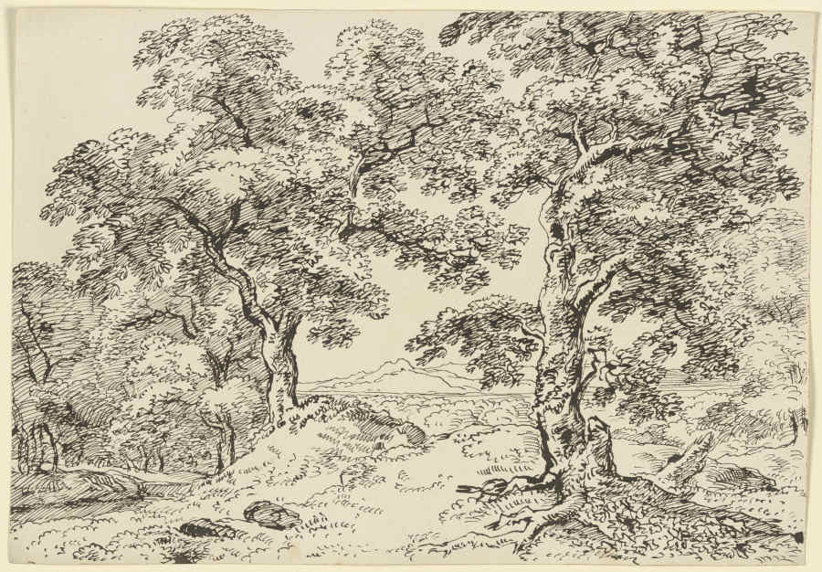 Zwei Laubbäume in der Landschaft stehend de Franz Innocenz Josef Kobell