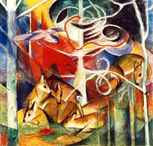 Ciervos en el bosque I de Franz Marc