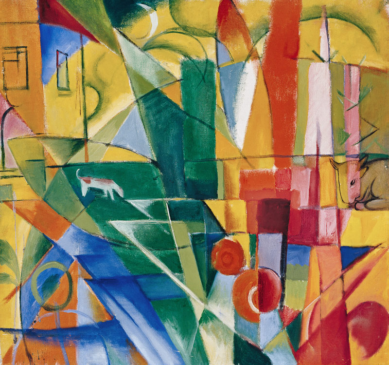 Landscape with house, dog and cattle. de Franz Marc
