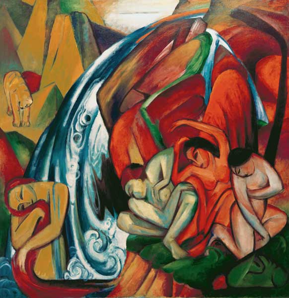 The waterfall (Women under a waterfall) de Franz Marc