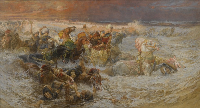 Pharaoh's Army Engulfed by the Red Sea de Frederick Arthur Bridgman