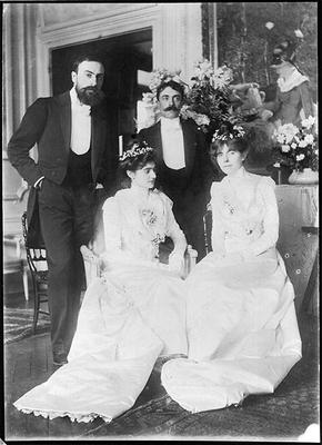 L-R: Ernest Rouart (1874-1942) and his wife Julie Manet (1878-1967), Paul Valery (1871-1945) and his de French Photographer, (20th century)