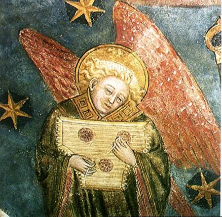 Angel musician playing a psaltery, detail from the vault of the crypt de French School