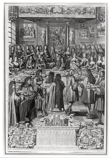 Dinner of Louis XIV (1638-1715) at the Hotel de ville, 30th January 1687, from Calendar of the year  de French School