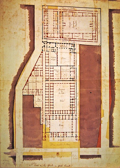Plan of the Grande and Petite Force prison, rue du Roi de Sicile, Paris (ink & wash on paper) de French School