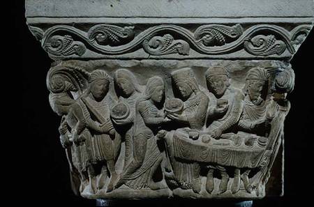 Scenes from the death of St. John the Baptist, relief from a capital de French School