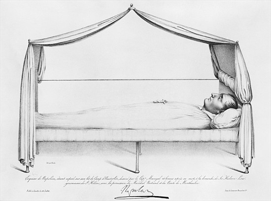 Sketch of Napoleon I (1769-1821) on his deathbed drawn at St. Helena Capitaine Marryal; engraved by  de French School