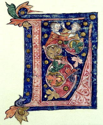 Historiated Initial 'L' (vellum) de French School, (14th century)