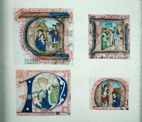 Four historiated initials depicting the Adoration of the Magi, de French School, (15th century)