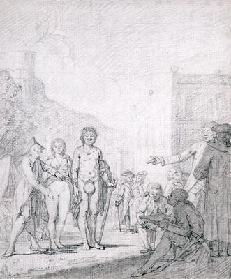 A Slave Market (pencil and grey wash on paper) de French School, (18th century)