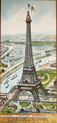 Postcard depicting the Eiffel Tower at the Exposition Universelle, 1889 (colour litho) de French School, (19th century)