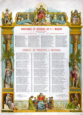 'Table of Beliefs & Duties of a Freemason', 2nd half nineteenth century (colour litho) de French School, (19th century)
