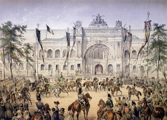 The Palais de l'Industrie at the Exposition Universelle in 1855 (coloured engraving) de French School, (19th century)