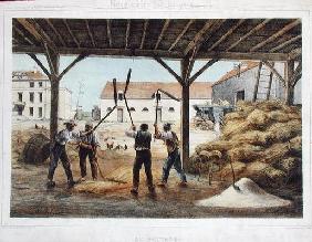 Threshing corn, illustration from a school textbook 'Enseignement par les yeux', 2nd half 19th centu