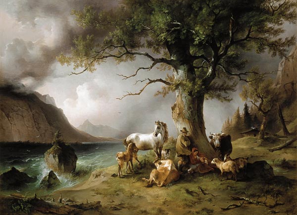 Sheltering from the storm de Friedrich Gauermann