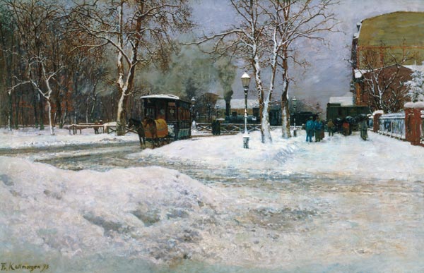 At the level crossing in winter de Friedrich Kallmorgen