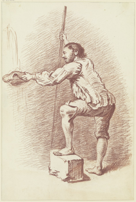 Stehende männliche Modellfigur mit Stange de Friedrich Wilhelm Hirt