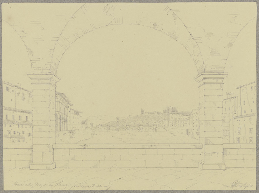 Der Ponte alle Grazie in Florenz, vom Ponto Vecchio aus gesehen de Friedrich Wilhelm Ludwig