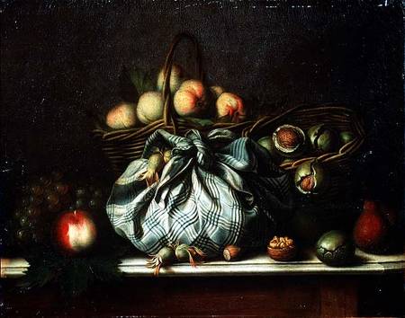Baskets of Fruit, Walnuts and Nuts in a Knapsack de Gagneux