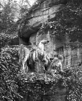 Tritons grooming two horses of the sun in the grove of the Baths of Apollo, c.1667-72 (see 242850, 2