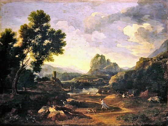 Landscape with hunter and dogs de Gaspard Poussin Dughet
