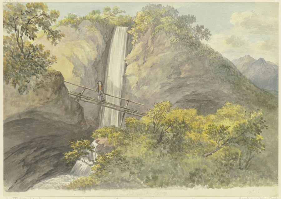 Wasserfall zwischen zwei Felsen de Georg Melchior Kraus