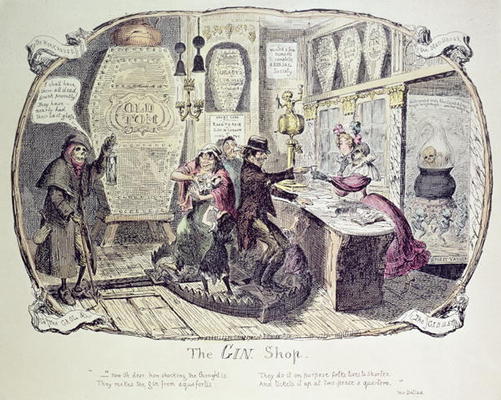 The Gin Shop, 1829 (etching) de George Cruikshank