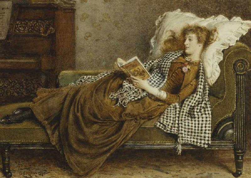 Eine junge Dame, lesend in einem Zimmer. de George Goodwin Kilburne