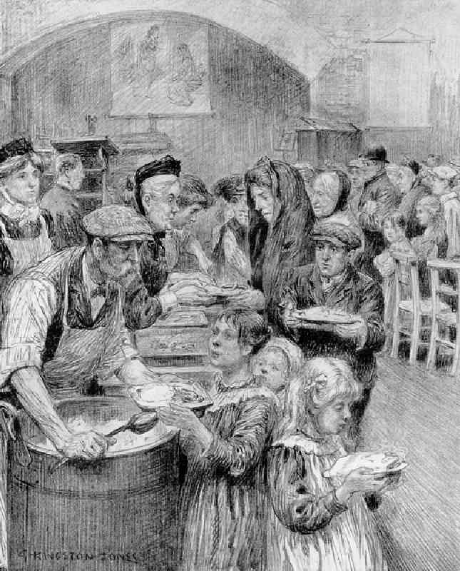 Free Meals for Londons Poorest Citizens: The Scene at a Daily Graphic Soup Kitchen, 1910 (pencil on  de George Kingston-Jones
