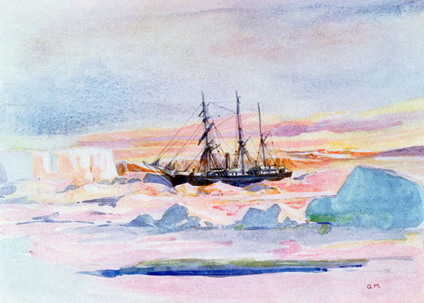 Aurora Australis, ilustración de "El corazón de la Antártida: la expedición Nimrod al sur" de George Marston