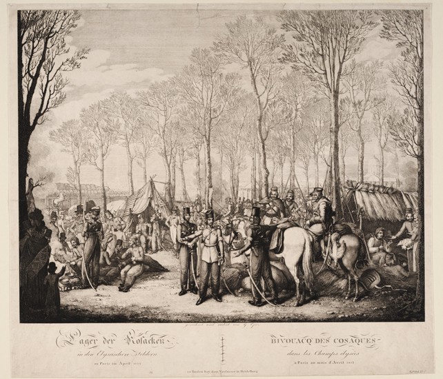 Bivouac of the Cossacks at the Avenue des Champs-Elysées in Paris on April 1814 de Georg Emanuel Opiz