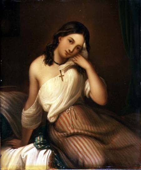 Portrait of a Girl holding a Dove de Georges Croegaert