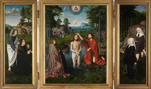 Jean de Trompes Triptych with the Baptism of Christ in the Central Panel, and Patrons de Gerard David
