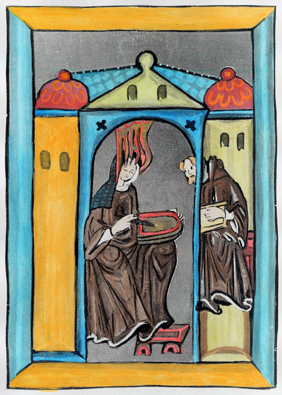 Hildegard of Bingen receiving the Light from Heaven, c.1151 de German School