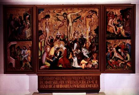 The Crucifixion, triptych with side panels depicting scenes from the Passion de German School
